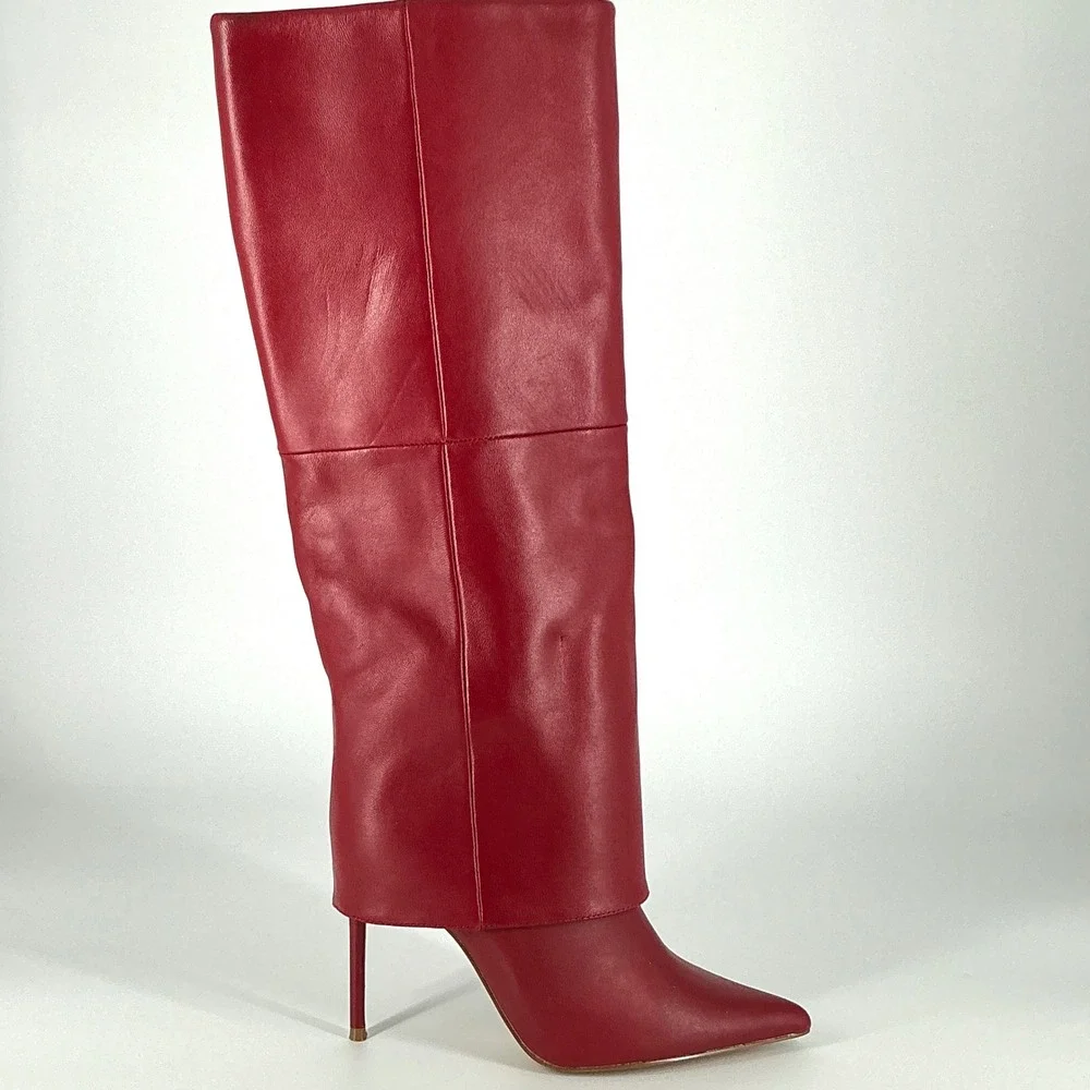 Steve Madden Size 6 Smith NEW Red Leather Foldover Pointed‎ Stiletto Boots $200